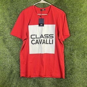 NWT‎ Cavalli Class Men’s L T-Shirt Designer Red Logo T-Shirt Men’s OXT61M JD060